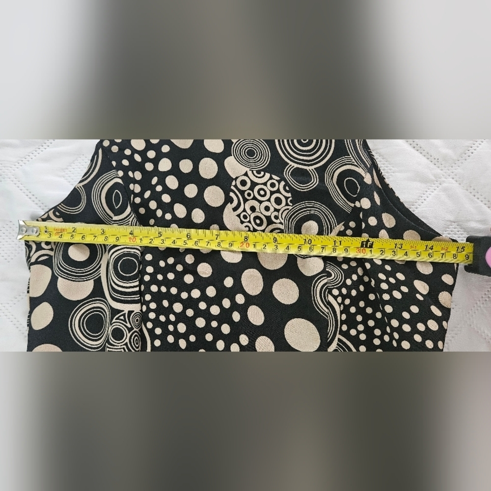 🌟 Black White Retro Sleeveless Geometric Circle Print Patterned Dress Size 2🌟 - Picture 7 of 10